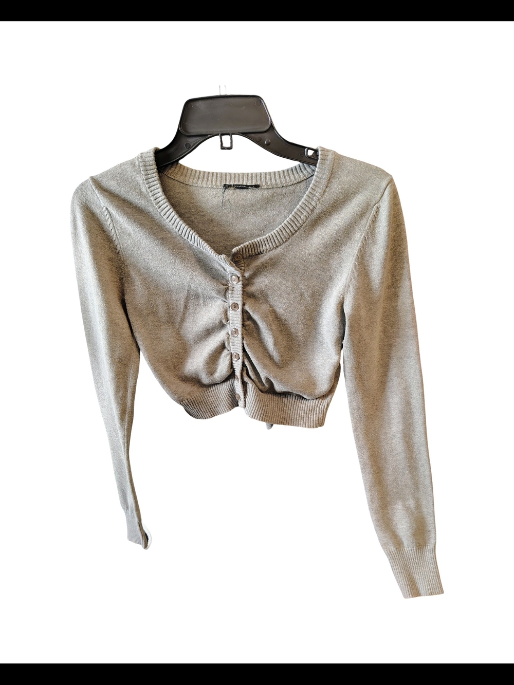 Women’s Cropped Button-Front Cardigan Sweater - Light Gray